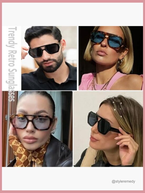 Oversize Square Aviator Sunglasses, Hexagon Thick Double Bridge Pilot main image 5